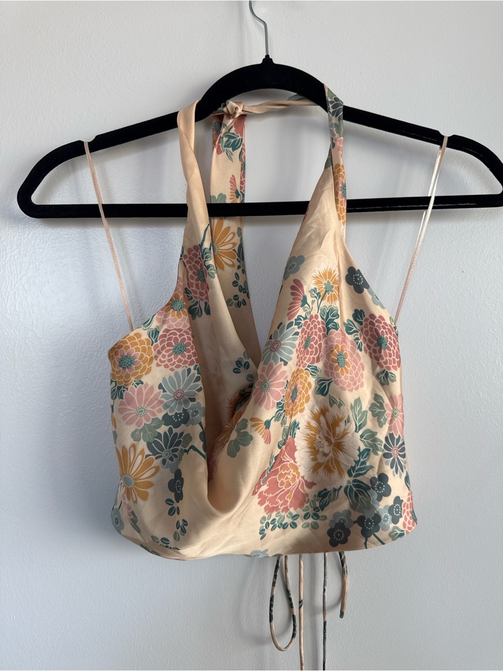 Zara Floral Halter Crop Top - Cream Pink Green